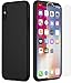 MYRIANN ZY699 Dual Layer Textured Ultra Slim Shock Absorbent PC 360 Full-Body Drop Resistant Protection with Tempered Glass Screen Protector for iPhone X - Black