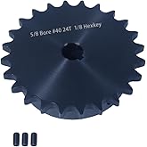 #40 Roller Chain Sprocket 24 Tooth 5/8" Bore (3/16" Keyway) Black Oxide Rust-Proof with 3 Set Screws for Go-Kart Mini Bike ATV Conveyor, Farm Equipment Industrial Drive,Hardened 1045 Steel 40BS24-5/8