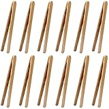 12 Pcs Bamboo Tongs 7 Inch Bamboo Toast Tongs for