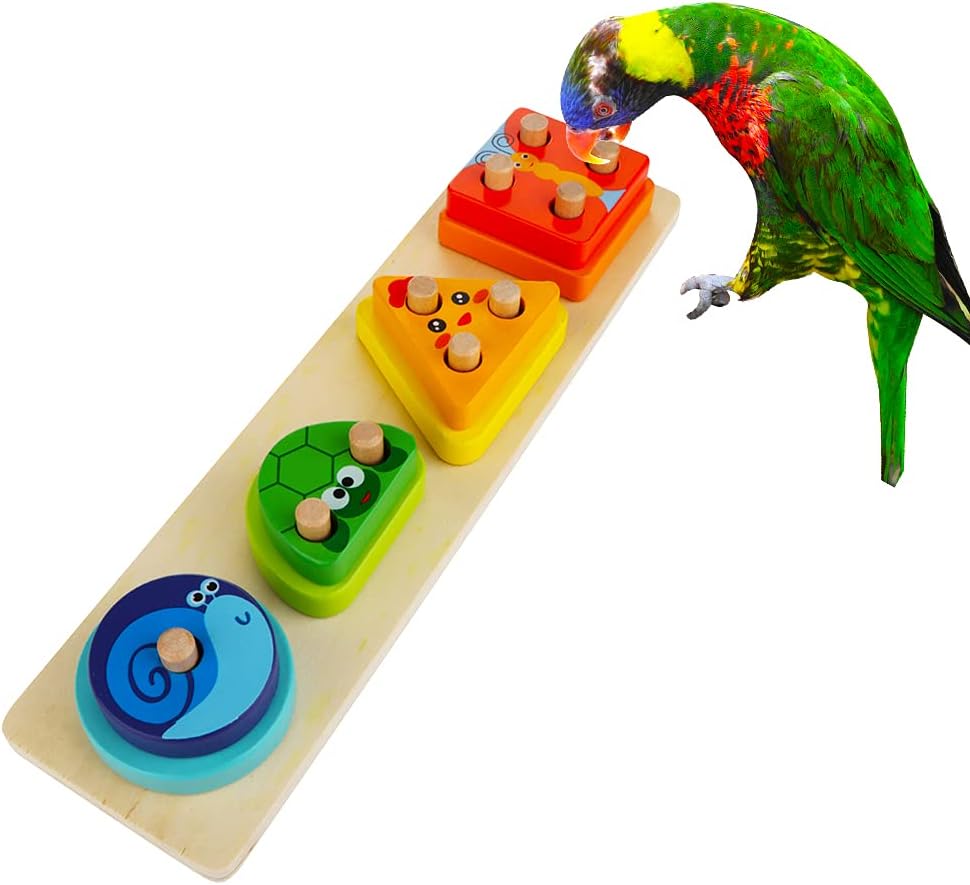 DQITJ Parrot Wooden Interactive Toy Bird Puzzle Toy DIY Block Cage