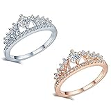 Alonea Women's Crown Tiara Rings Exquisite Princess Tiny Diamond Promise Rings for Her Size 6-9