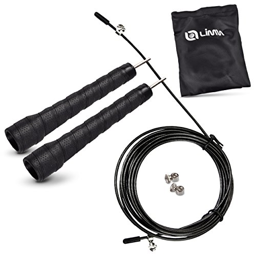 Limm High Speed Cable Jump Rope with Non-Slip PU Leather Handles & Carry Bag| Adjustable 10ft Exercise Jumping Rope | Fast Skipping Rope for Crossfit, Boxing, Men, Women, Kids (Black)