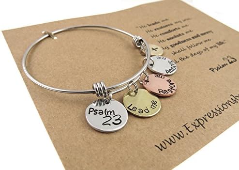 Christian Jewelry - Scripture Jewelry - Hand Stamped Jewelry - Psalm 23 - Bible Verse Jewelry - Expressions Bracelets - Mantra Band Bracelet - Bangle Bracelets