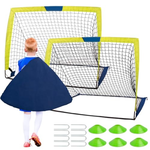 MAXVINI Fussballtore für Garten Kinder, Faltbarer Fussballtore 2er Set mit 6 Hütchen & Tasche, 120 * 90 * 90cm kleines Fussball-Tor Leichter Aufbau, F