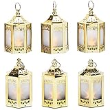 Gold Mini Lantern with LED Star - 4.5 Inch Tall, Warm White 3D Holographic Star Light, Small Indoor Table Decor for Wedding Centerpiece or Ramadan Decorations, Battery Included - Set of 6