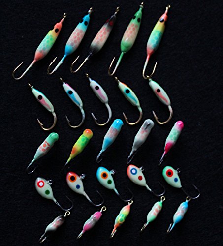 Krazywolf 25 Pieces Glow Ice Fishing Jig Kit