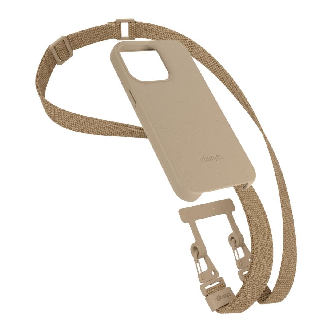 WOODCESSORIES - Change Case, 2in1 Eco-Friendly Case with Lanyard for iPhone 14 Pro Taupe - Biodegradable, Made of Plants