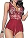 NINGMI Deep-V Lace Babydoll Lingerie Perspective Nightwear Sexy Chemises,Red,Large