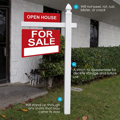 Houseables Real Estate Sign Post, 6’ Tall, White, PVC Vinyl, with