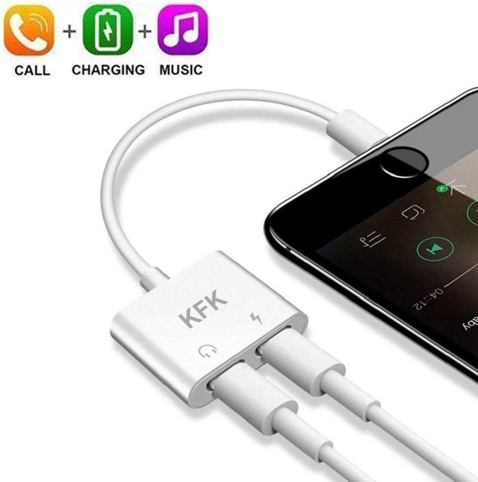 KFK Adapter & Splitter, Headphone Adapter Compitable 8 pin Dongle Splitter Comptiable Phone XS/XR X/8/8Plus/7/7Plus Headset Audio and Charging Adapter, Support Calling + Charger + Music