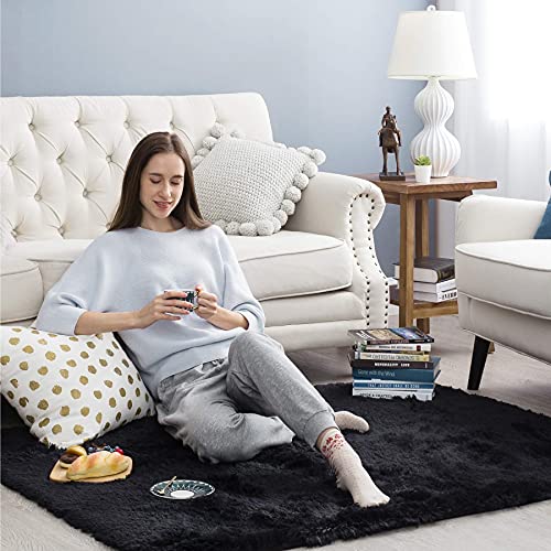 Bedsure Shag Area Rug for Bedroom Fluffy Black Rug for Living Room 4