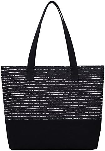 DCCN Women's Canvas Stripe Pattern Shopper Tote Bag