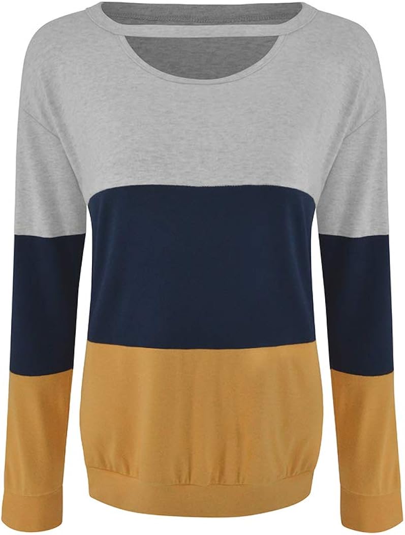 Minclouse Women's Color Block Long Sleeves Tunic Cutout Choker Tops Crew Neck Casual Loose Blouses Cute Sweatshirts at  Women’s Clothing store
