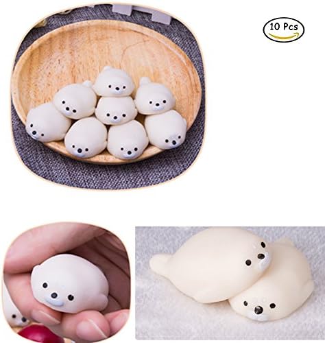 HKAUS mini kawai 10 Pcs Soft Seal Toy Cute Baby Seal Squeeze Stretchy Toys Mini Kawaii Hand Toy for Kids and Adults Reduce Pressure Soft Squishy