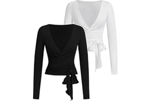 SweatyRocks Women's Pilates Outfits Wrap Tops Ballet Yoga Coquette Shirt Cute Long Sleeve Workout Activewear