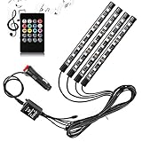 Adecorty Car LED Strip Light, 4pcs 36 LED DC 12V Multicolor Music Car Interior Light LED Under Dash Lighting Kit with Sound Active Function and Wireless Remote Control, Car Charger Included