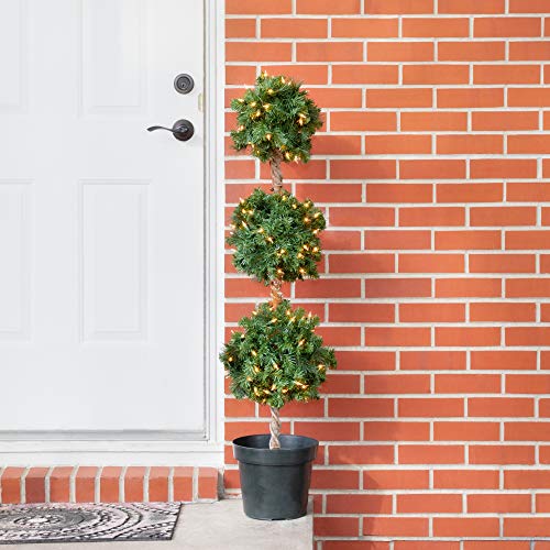 Home Heritage 4 Foot Artificial Topiary Tree w/Clear Lights for Entryway Decor - Thumbnail 3