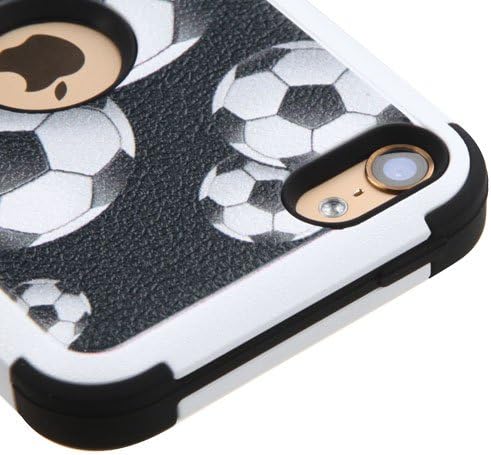Kaleidio Case Compatible For Apple iPod Touch 5 5th Gen/6 6th Gen Case, Kaleidio [Natural TUFF] Hard Shell & Soft Silicone Cover w/Overbrawn Prying Tool & Screen Guard [Soccer Ball Design]