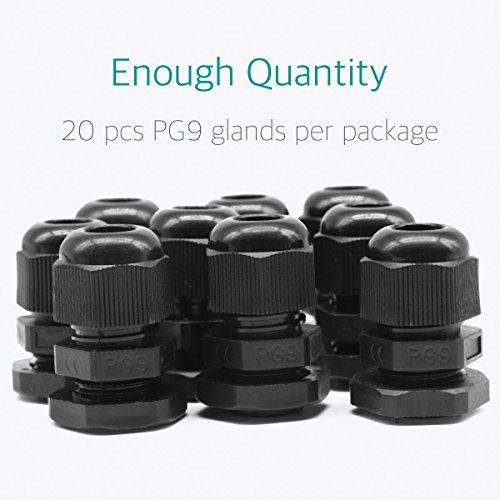 Lantee PG 9 Cable Gland - 20 Pieces Black Plastic Nylon Waterproof Wire Glands Connector Fitting - Thumbnail 5