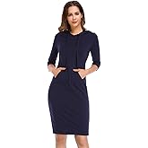 Clearlove Women's Stripe Pocket Knee Length Slim Pullover Hoodie Dress