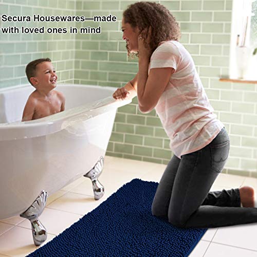 Secura Housewares Soft Microfiber Bathroom Rugs, 20 x 32 Inches Non Slip Bath Mat for Door, Bathroom & Kitchen with Water Absorbent, Machine Washable (Blue)