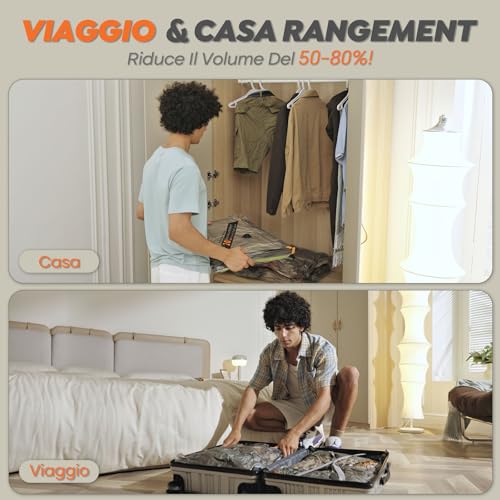 Vacbird 10 x Vacuum Bags with Wireless Vacuum Pump, 4 x 40 x 54 cm, 4 x 47 x 64 cm, 2 x 54 x 74 cm, Space-Saving Clothes Vacuum Bags - Ideal for Travel and Organizing Luggage