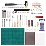 44 PCs Leathercraft Basic Tools Kit Leather Punch Hand Sewing Tool Set Groover Stitching Kits Needle Knife Line Rivet Aw