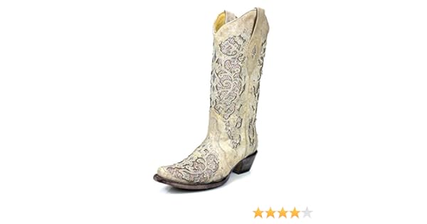 corral women's white glitter inlay western boots