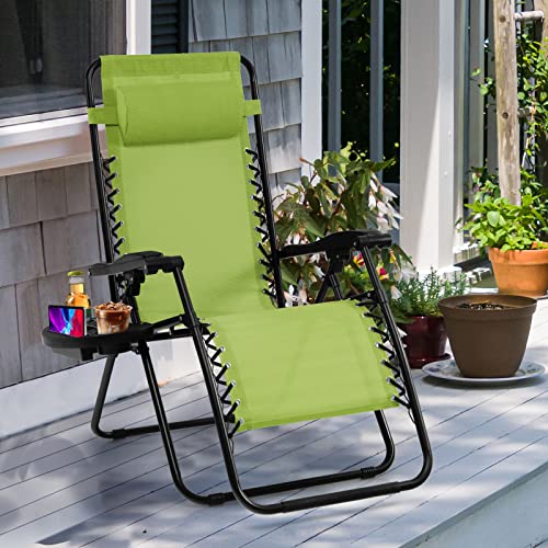 Goplus Zero Gravity Chair, Adjustable Folding Reclining Lounge Chair with Pillow and Cup Holder