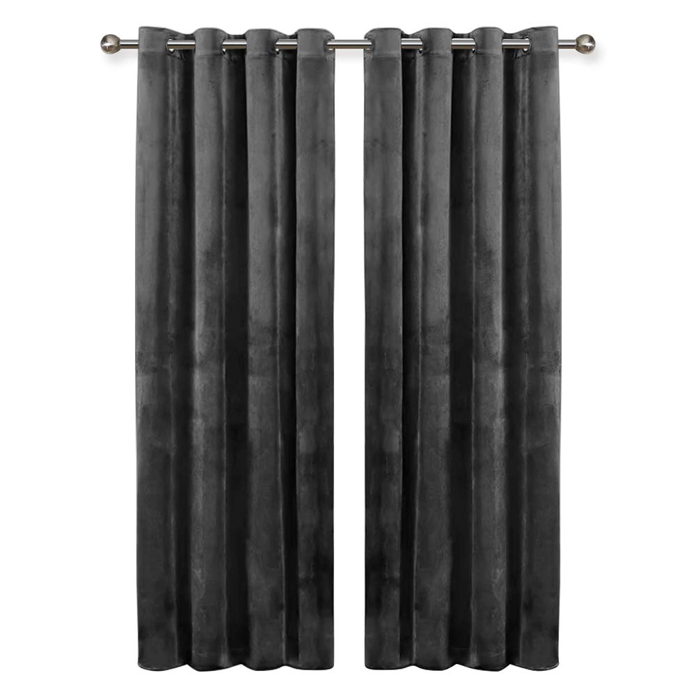 Oxford Homeware Grey Blackout Curtains for Bedroom – 46 x 54 Inch Drop Crushed Velvet Curtains Ring Top - Thermal Insulated Curtains for Living Room with 2 Tie Backs (116cm x 137cm)