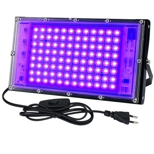 CREATESTAR LED Black Light 100 W, IP65 Waterproof UV Spotlight with 1.5 m Plug, Lamp for Party Glow, Aquarium, Bar, Fluorescent Poster, Halloween, Disco (100 W(1 PCS))