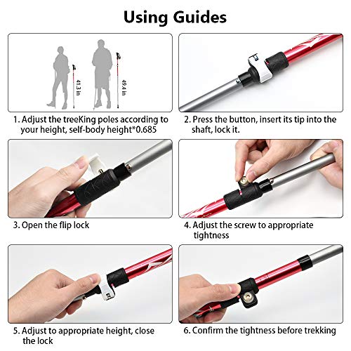 Ylife Trekking Poles, 2 Pack Foldable Hiking Sticks, Strong Lightweight Aluminum 7075, Adjustable Quick Flip-Lock, Perfect for Hiking, Walking, Backpacking and Snowshoeing (Red)