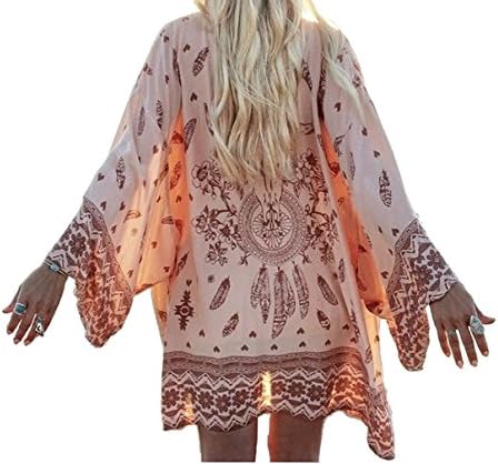 Sven Home Summer Womens Chiffon Kimono Cardigan Blouse Beach Wear Cover up Swimwear(NT Pink)