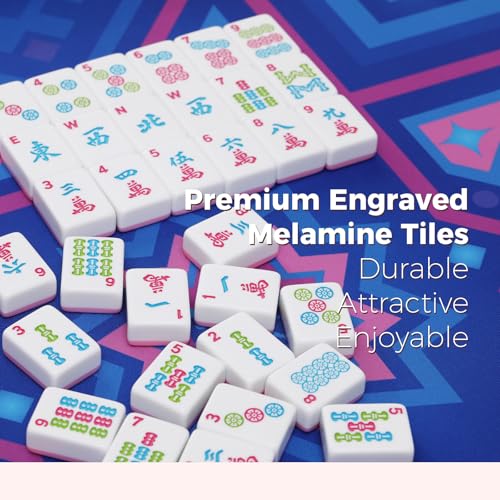 Kyerlish American Mahjong Tile Set with Printed Carrying Bag, 166 Premium Pink Tiles, 4 All-in-One Racks/Pushers and Accessories, Mahjong Set, Complete Mahjong Game Set for Travel,Gifts（Pink Flower）