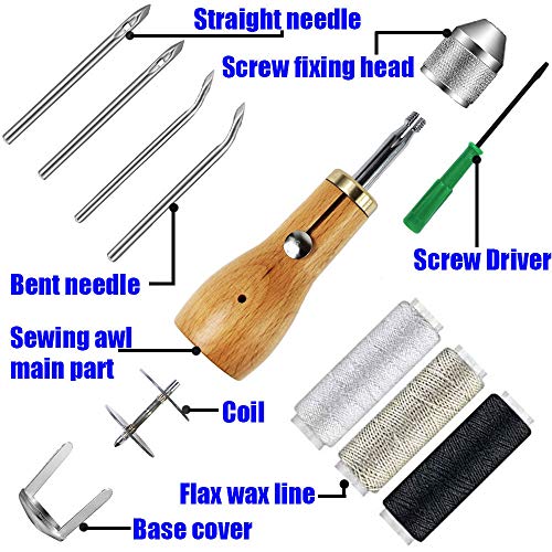 9 Pieces Sewing Awl Kit, Leather Sewing Awl Stitching Tool Handheld
