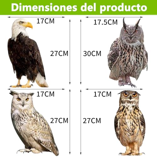 OWHDJH Paquete de 4 Buhos para Ahuyentar Palomas, Espanta Palomas con Campanas, Búho Espantapájaros, para Jardín al Aire Libre, ahuyentar Ardillas, Conejos y pájaros
