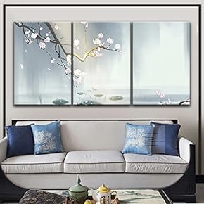 3 Panel Canvas Wall Art - Magnolia Blossom Above The Pond in Spring - Giclee Print Gallery Wrap Modern Home Art Ready to Hang - 16"x24" x 3 Panels
