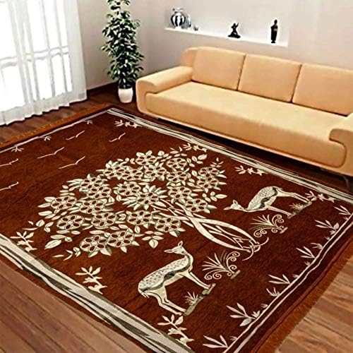 STOP N SHOPP Zeometric Ethnic Velvet Touch Abstract Chenille Carpet (5Feet X 7Feet) Multi