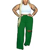 2 Piece Outfits for Women Pure Color Sleeveless Ribbed Knit Tank Top Ripped Wide Legs Long Pants Tracksuit Sport Set