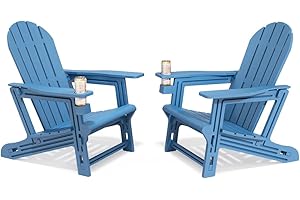 Orbotots Adirondack Chairs Set of 2, Tool-Free Assembly All-Weather Plastic Adirondack Chairs, HDPE Fire Pit Chairs with Cup Holder, Outdoor Chair for Patio Garden (Blue)