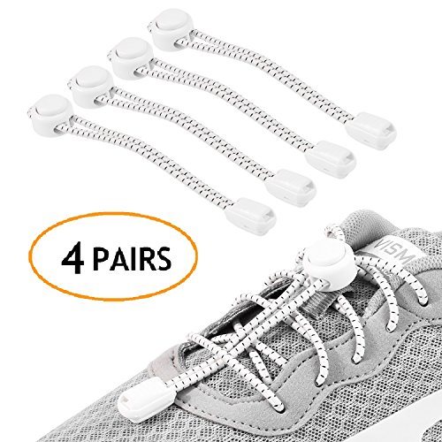 Udaily No Tie Shoelaces (pack of 4), Elastic Shoe Laces for Kids and Adults, Lock Tie Running Shoe Laces for Sneakers, Boots Board Shoes and Casual Shoes (White) - Thumbnail 2