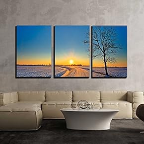 Sunset in a Cold White Winter Landscape x3 Panels