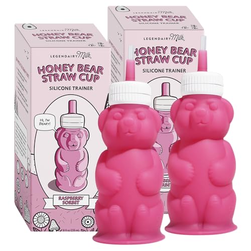 Silicone Straw Cup Honey Bear Pink 8 oz