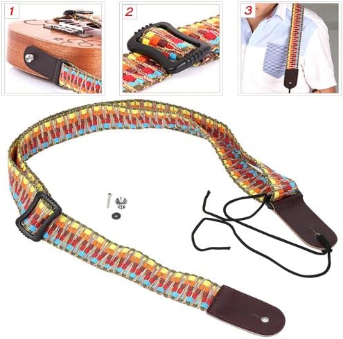 DIAOSnx Ukulele Strap, Cotton Adjustable Rainbow Color Ukulele Shoulder Strap with Leather End for Guitar