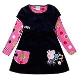 Coralup Little Girls Skirt Autumn Long Sleeve Dress(Navy,18M-7Y)