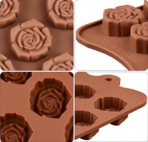Chige 15 Cavity Rose Candy Mold Trays, Silicone Baking Pan - Food Grade & BPA Free - Not Sticky Cake Decoration Mould For Mousse,Chocolate Brownie,Jelly,Ice Cream,Chiffon,Cheesecake,Fondant - Thumbnail 5