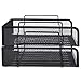 2 Tier Paper Letter Tray Desk Organizer with Bottom Support Frame Stackable Desktop File Document Organizer Metal Mesh Collection Office Desk Accessories with 3Pcs File Folders,Horizontal Black