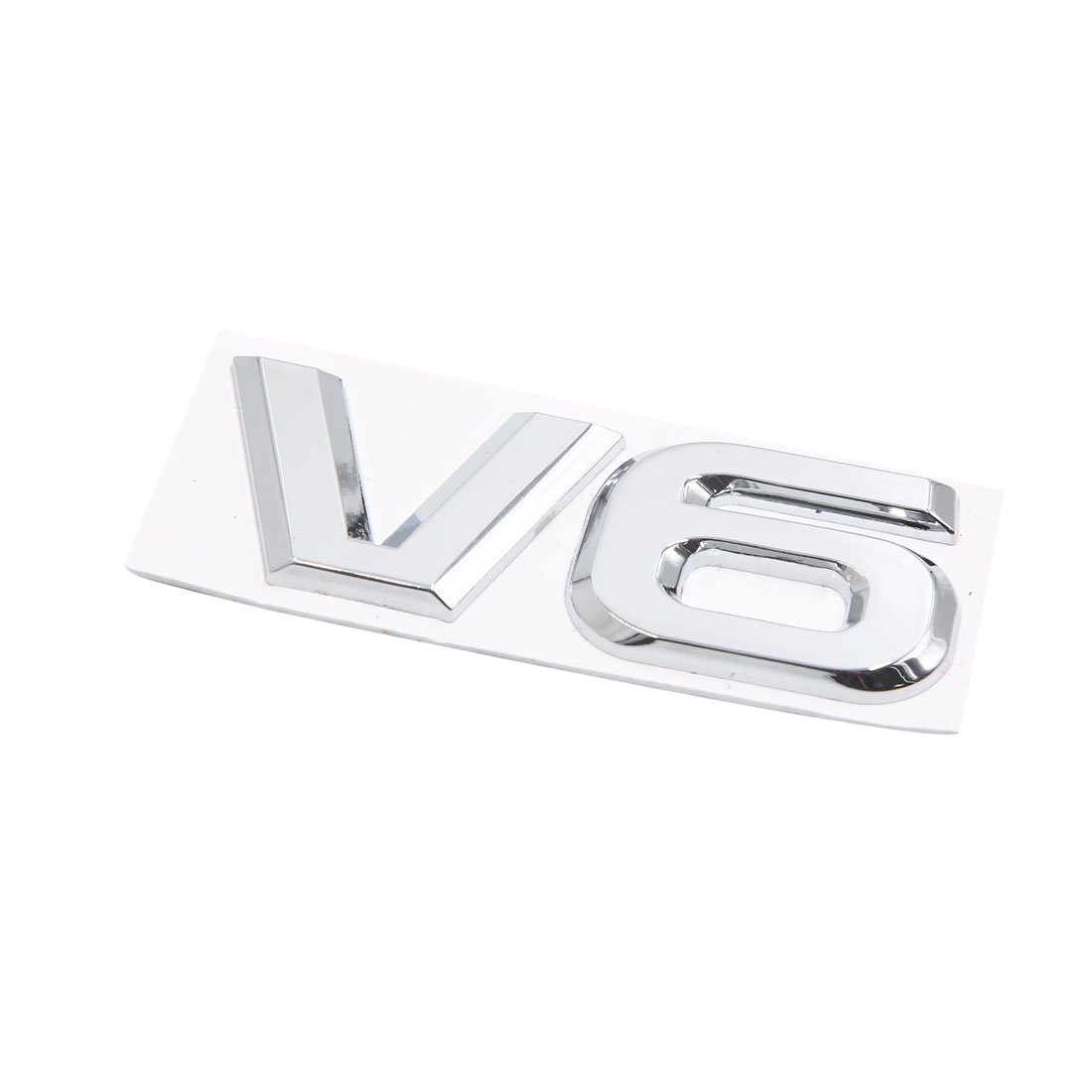 sourcing map Silver Tone Metal V6 Pattern Adhesive Badge Emblem Sticker Decals for Car
