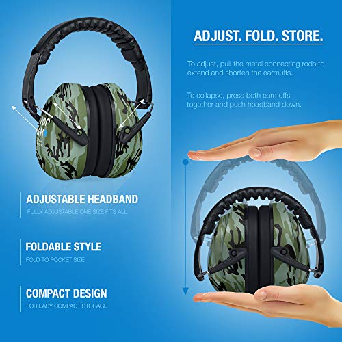 HearTek Kids Ear Protection Noise Reduction Children Protective Earmuffs - Sound Cancelling Hearing Muffs for Toddler, Baby, Infants - Adjustable, Foldable with Travel Bag- Camo - Thumbnail 2