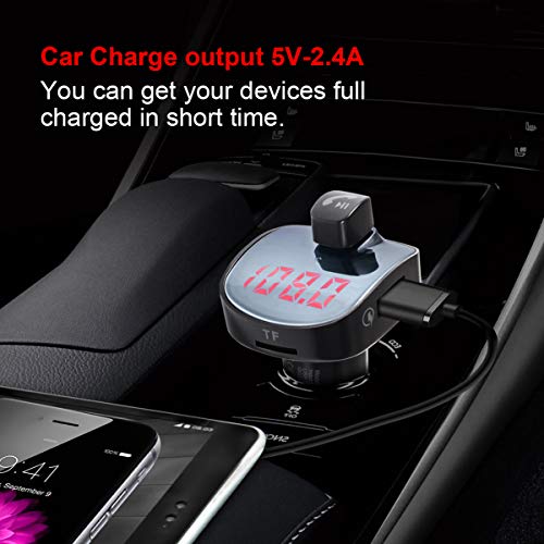 Wireless Bluetooth FM Transmitter Car Kit, Hands Free Calling for All Smartphones 2 USB Ports, PowerIQ Technology SmartCharge Output 2.1A